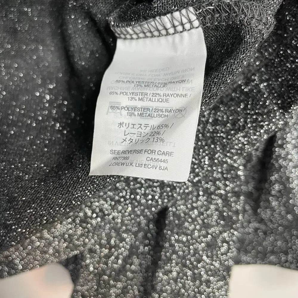 J Crew Metallic Sparkle Knit Bell Ruffle Sleeve Tee Top shirt Charcoal Gray M